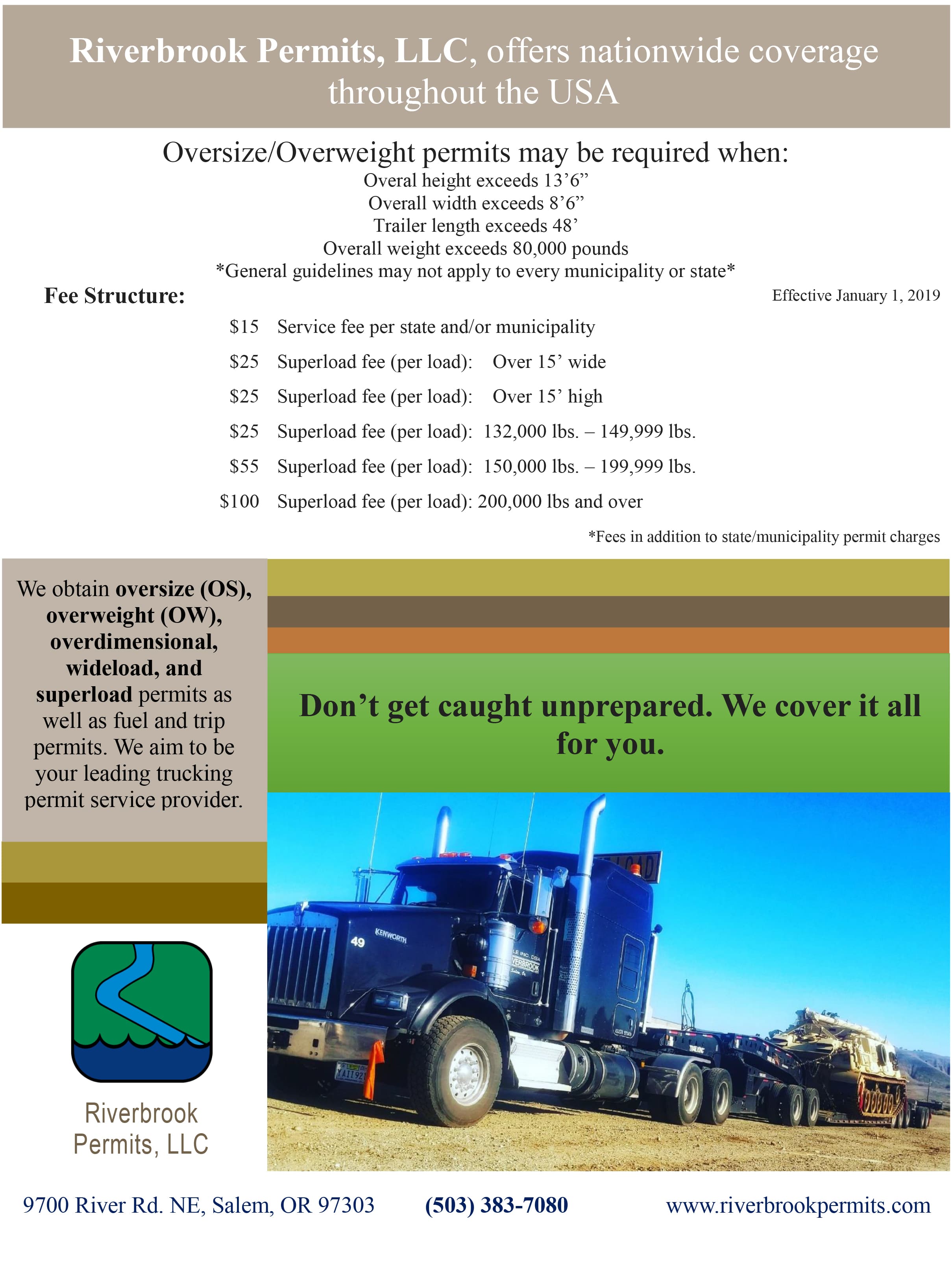 Riverbrook Trucking Permits of Salem, OR Permit Fees